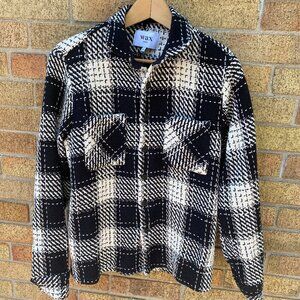 WAX LONDON Whiting Black Beatnik Plaid Button Down Overshirt Medium
